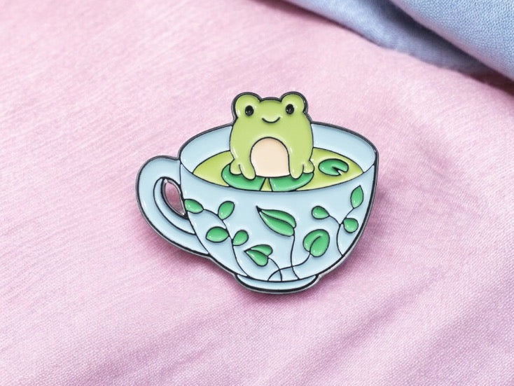 Pin's Broche Email | Mignon Tasse de Thé | Grenouille Cappy Poussin Chat Fantôme | Kawaii | Fun | Mignon Dessin Animé