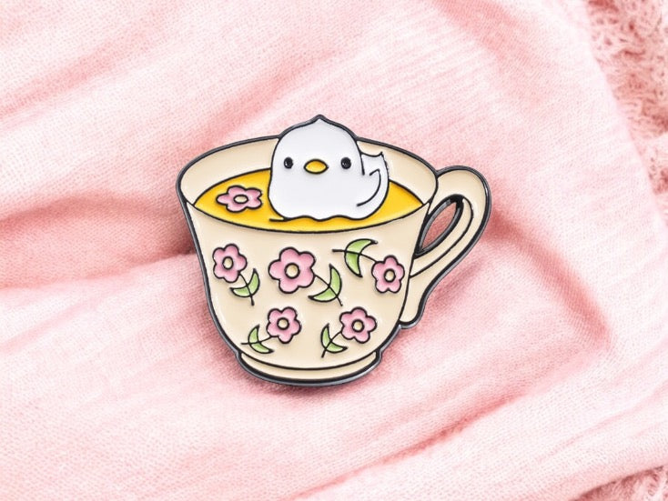 Pin's Broche Email | Mignon Tasse de Thé | Grenouille Cappy Poussin Chat Fantôme | Kawaii | Fun | Mignon Dessin Animé