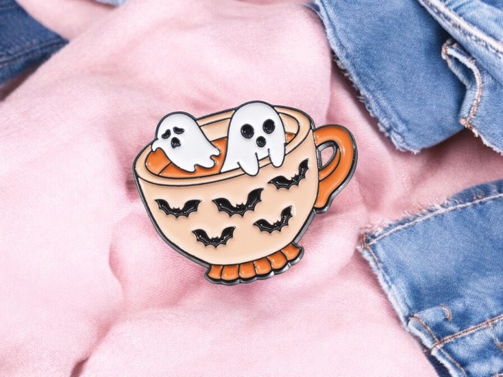 Pin's Broche Email | Mignon Tasse de Thé | Grenouille Cappy Poussin Chat Fantôme | Kawaii | Fun | Mignon Dessin Animé