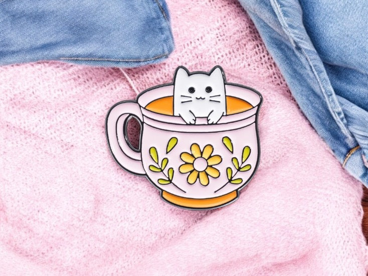 Pin's Broche Email | Mignon Tasse de Thé | Grenouille Cappy Poussin Chat Fantôme | Kawaii | Fun | Mignon Dessin Animé