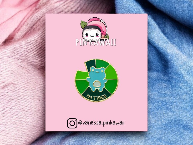 Pin's Broche Email | Je suis Fatigué | Amoureux des Grenouilles | Grenouille | Kawaii | Fun | Humour