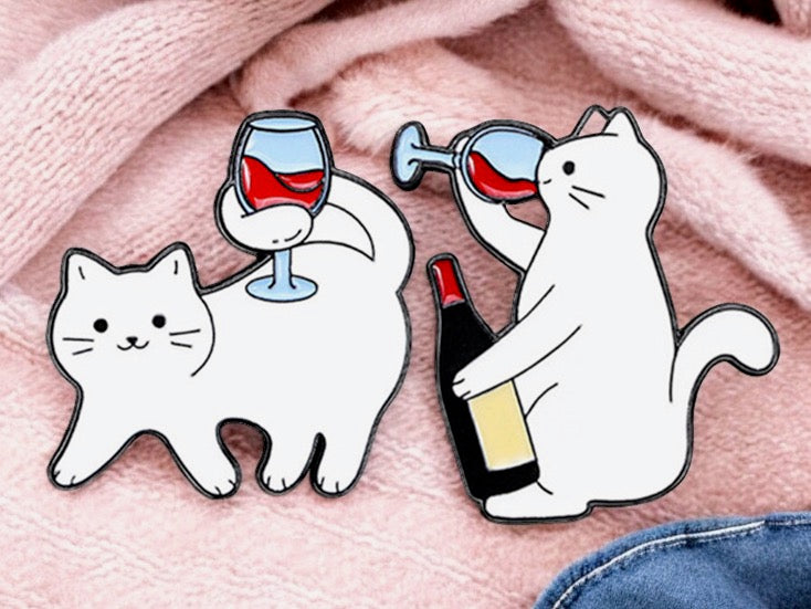 Email Brooch Pin | Cat Wine Glass | Cat | Cute Cute | Humor Fun Wine Lover | Kawaii