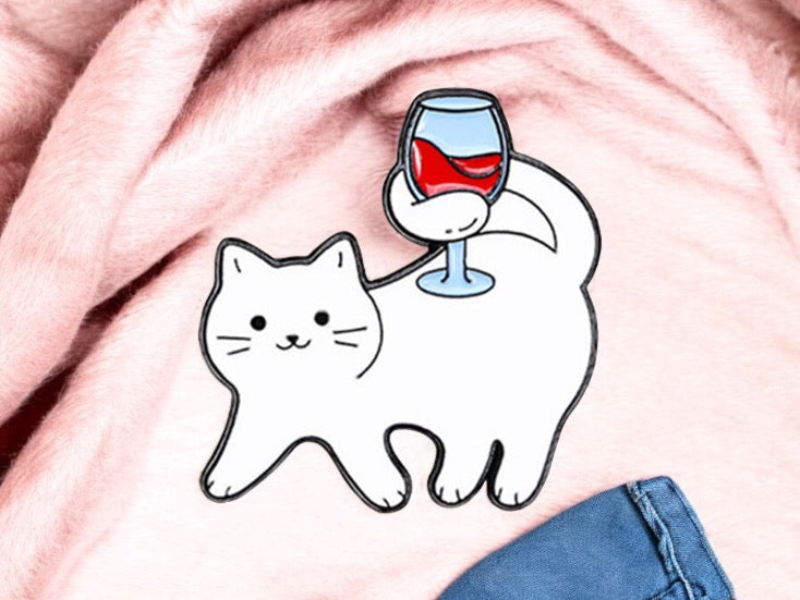 Email Brooch Pin | Cat Wine Glass | Cat | Cute Cute | Humor Fun Wine Lover | Kawaii