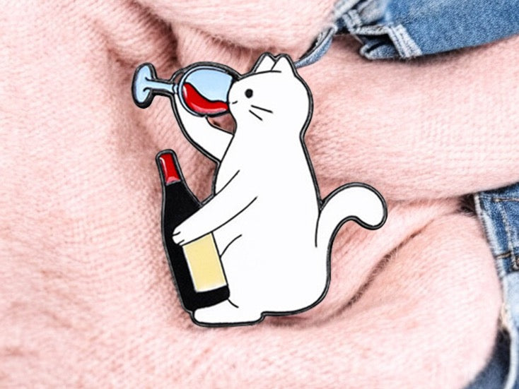 Email Brooch Pin | Cat Wine Glass | Cat | Cute Cute | Humor Fun Wine Lover | Kawaii