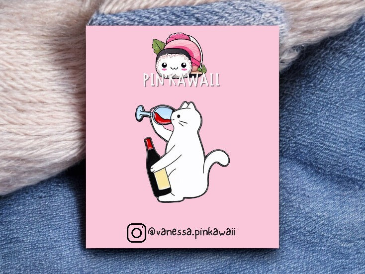 Email Brooch Pin | Cat Wine Glass | Cat | Cute Cute | Humor Fun Wine Lover | Kawaii