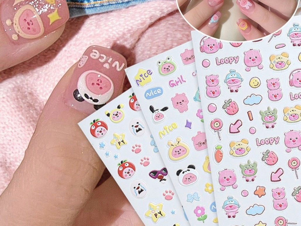 Nail Art | Autocollant d'ongles | Ongles Correctifs | Mignon | Kawaii | Dessin Animé