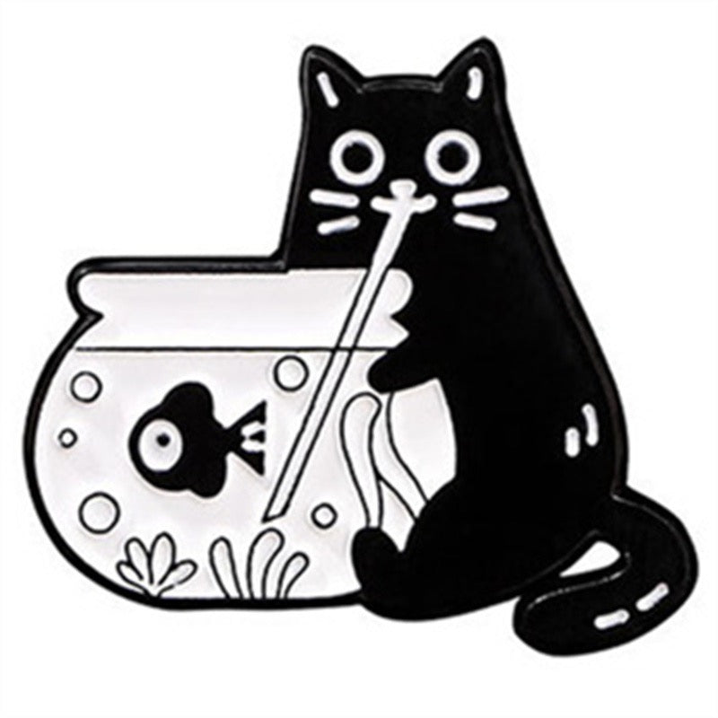 Pin's Broche Email |  Chat Aquarium | Chat Noir | Humour Dessin Animé | Kawaii | Fun