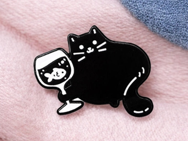 Pin's Broche Email |  Chat Aquarium | Chat Noir | Humour Dessin Animé | Kawaii | Fun