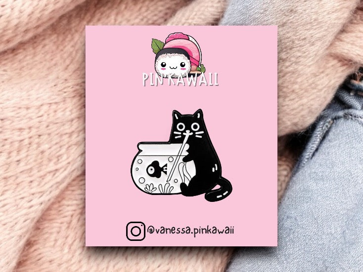 Pin's Broche Email |  Chat Aquarium | Chat Noir | Humour Dessin Animé | Kawaii | Fun