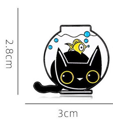 Pin's Broche Email |  Chat Aquarium | Chat Noir | Humour Dessin Animé | Kawaii | Fun