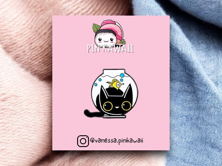 Pin's Broche Email |  Chat Aquarium | Chat Noir | Humour Dessin Animé | Kawaii | Fun