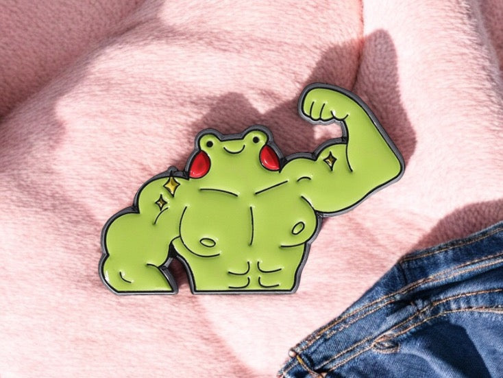 Pin's Broche Email | Grenouille ou Abeille | Culturiste Musculation | Kawaii | Fun | Humour