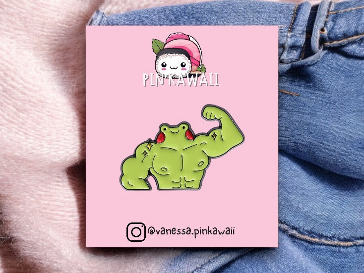 Pin's Broche Email | Grenouille ou Abeille | Culturiste Musculation | Kawaii | Fun | Humour