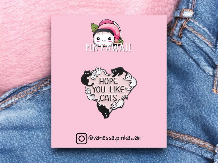 Pin's Broche Email | Hope You Like Cats | Coeur | Amoureux des Chats | Kawaii Mignon