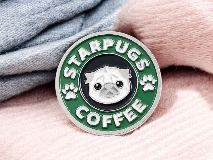 E-Mail-Brosche | StarPugs Kaffee | Starbucks-Humor | Möpse Hund | Kawaii | Spaß