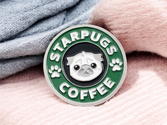 Pin's Broche Email | StarPugs Coffee | Starbucks Humour | Pugs Chien | Kawaii | Fun