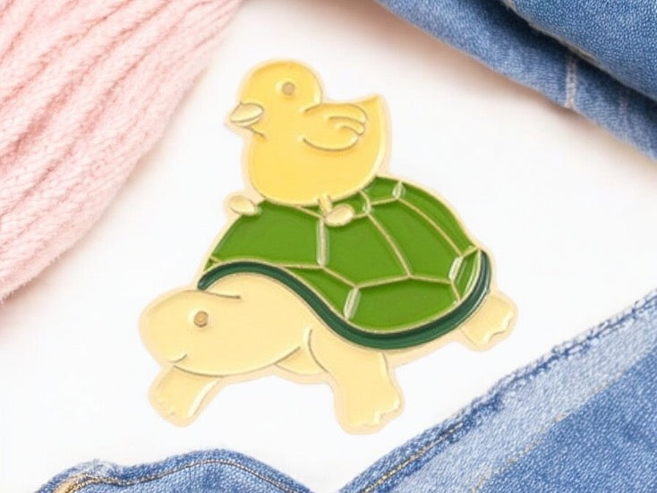 Pin's Broche Email | Animaux Empilées | Pile de chat, Tortue, Poussin | Kawaii | Fun | Humour