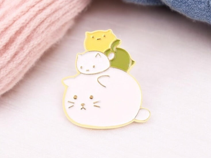 Pin's Broche Email | Animaux Empilées | Pile de chat, Tortue, Poussin | Kawaii | Fun | Humour