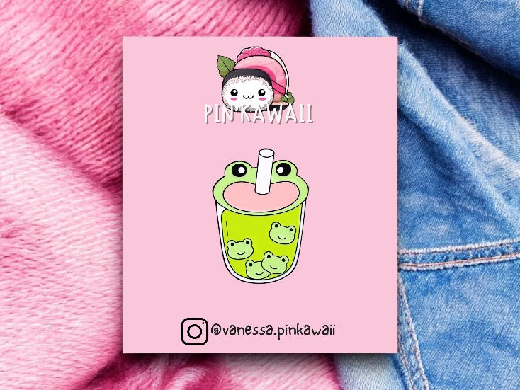 Pin's Broche Email | Boisson Smootie | Sirop | Grenouille | Kawaii | Fun | Humour