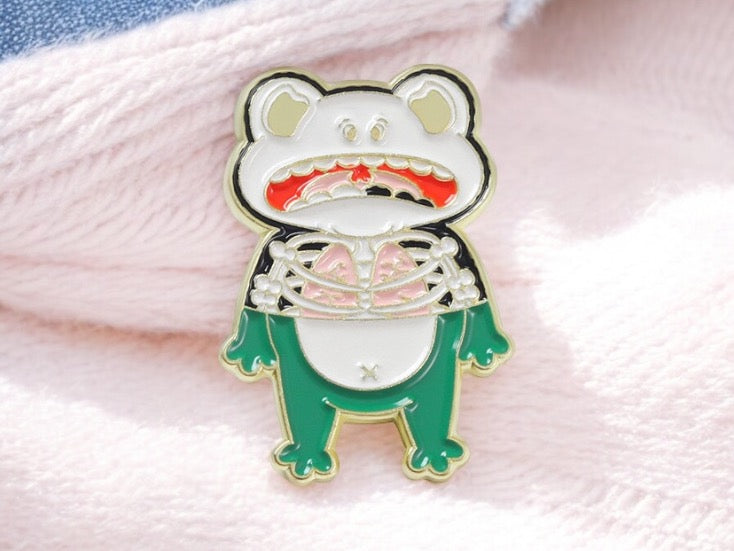 Pin's Broche Email | Grenouille Lapin | Moitié Squelette | Grenouille | Kawaii | Fun | Humour