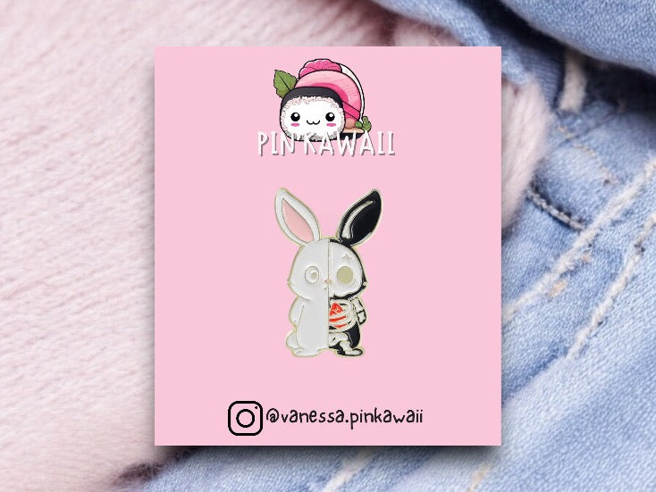 Pin's Broche Email | Grenouille Lapin | Moitié Squelette | Grenouille | Kawaii | Fun | Humour