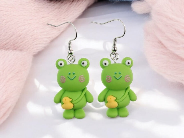 Ohrringe | Tropfenohrringe | Froschtasche Ente | Kawaii | Süßes Harz