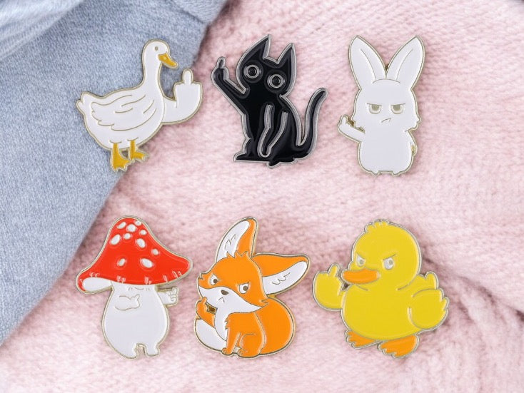 Pin's Broche Email | Animaux Doigt d'honneur | Fuck | Humour | Kawaii | Mignon | Lapin Poussin Chat Canard