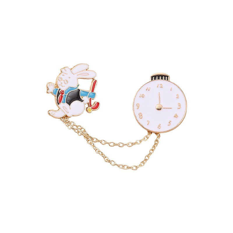 Lot de 2 Pin's Broche Email | Alice aux Pays des Merveilles | Lapin En Retard Alice | Kawaii Mignon