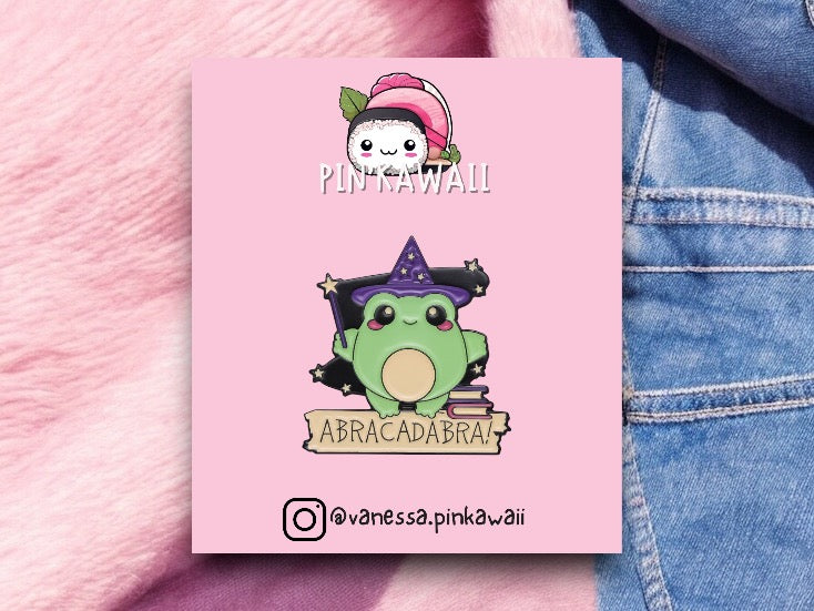 Pin's Broche Email | Grenouille Sorcier | Chapeau de Sorcier | Magie Abracadabra | Kawaii | Fun | Humour