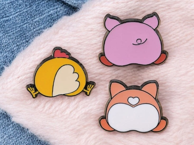 Pin's Broche Email | Derrière, Fesses d'animaux | Poulet Chien Cochon | Kawaii | Fun | Mignon Dessin Animé