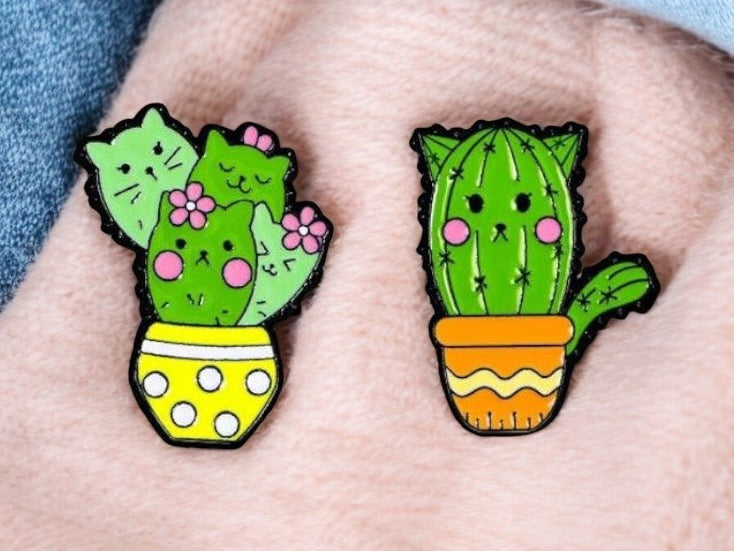 Pin's Broche Email | Mignon Cactus Chat | Kawaii | Fun Humour Pot de Fleur Cactés