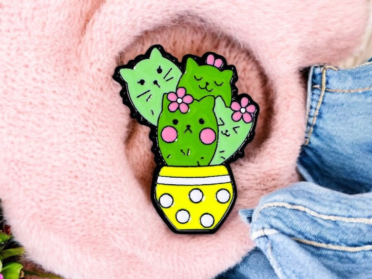 Pin's Broche Email | Mignon Cactus Chat | Kawaii | Fun Humour Pot de Fleur Cactés