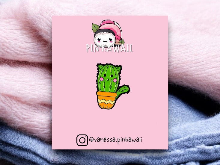 Pin's Broche Email | Mignon Cactus Chat | Kawaii | Fun Humour Pot de Fleur Cactés