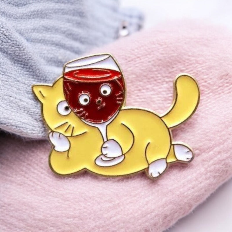 Pin's Broche Email | Chat Verre de Vin | Chat | Cute Mignon | Humour Fun Amoureux de Vin | Kawaii