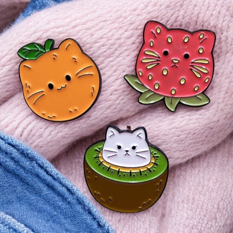 Pin's Broche Email | Chat Fruits | Orange, Fraise et Kiwi | Kawaii | Fun | Humour