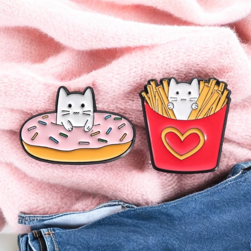 E-Mail-Brosche | Katzenfritten oder Donuts | Fastfood | Katzenliebhaber | Kawaii | Spaß | Humor