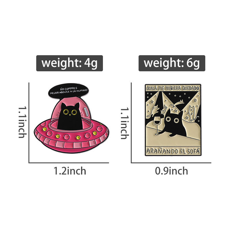Pin's Broche Email | Chat Extra Terrestre Ovni Soucoupe Volante | Kawaii | Humour Fun Amoureux des Chats Dessin Animé