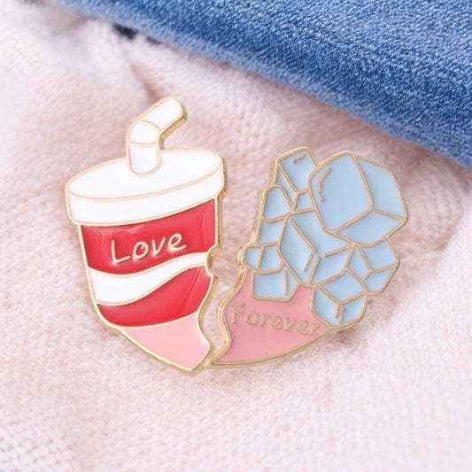 Set of 2 Enamel Brooch Pins | To share | Soda Ice cubes cut in 2 | BFF or Couple | Kawaii | Cute