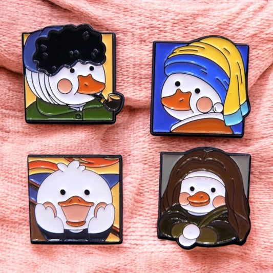 Pin's Broche Email | Canards Kawaii | Tableaux Célèbres Caricature | Kawaii | Fun | Humour