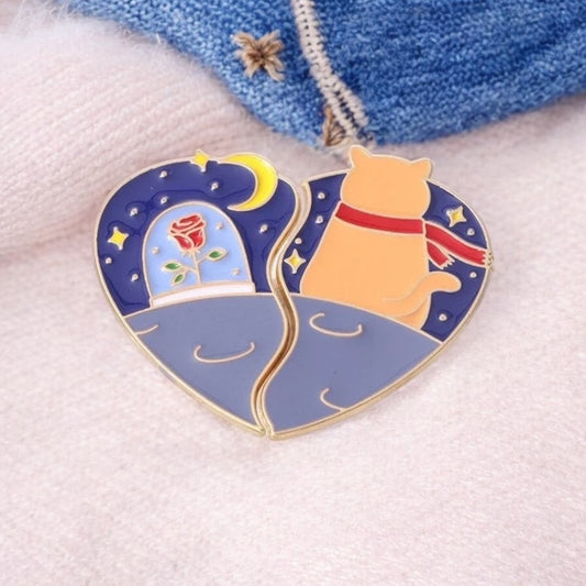 Lot de 2 Pin's Broche Email | A partager | Petit Prince couper en 2 | BFF ou Couple | Kawaii | Mignon