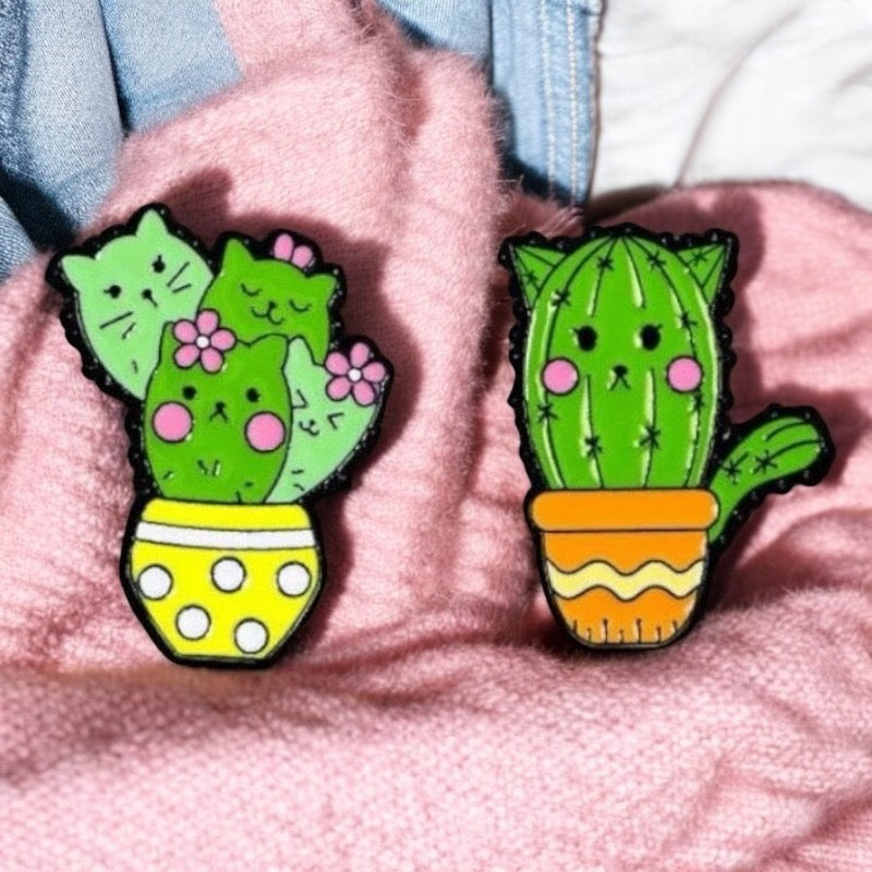 Pin's Broche Email | Mignon Cactus Chat | Kawaii | Fun Humour Pot de Fleur Cactés