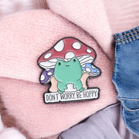 Pin's Broche Email | Grenouille Champignon | Forestier | Kawaii | Fun | Humour Don't Worry Be Hoppy