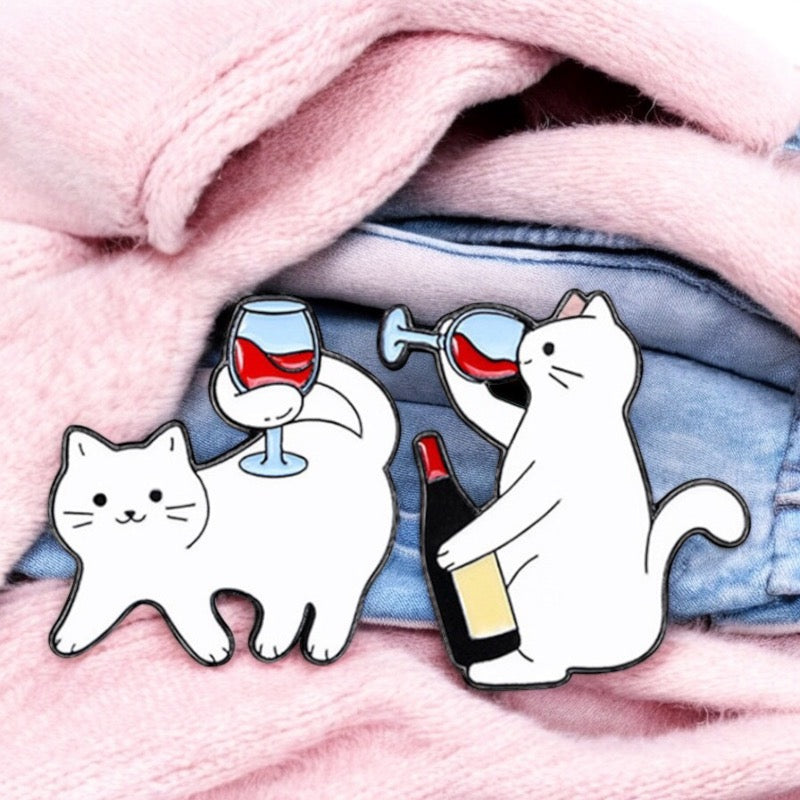 Email Brooch Pin | Cat Wine Glass | Cat | Cute Cute | Humor Fun Wine Lover | Kawaii