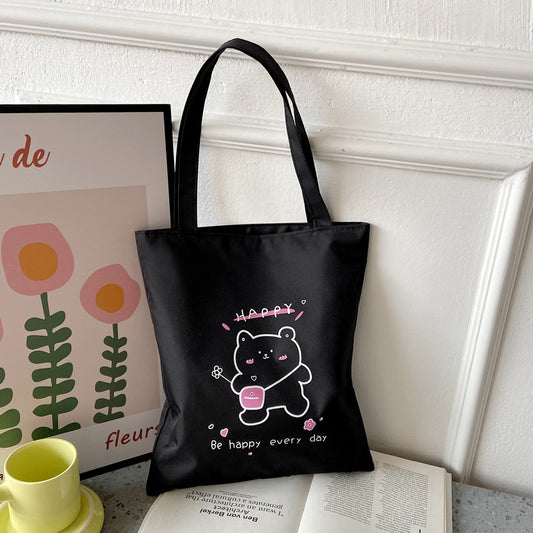 Tote Bag Sac Course Sac d'épaule | Sac Toile | Happy Kawaii |Flower | Fermeture Eclair et Poche Intérieure