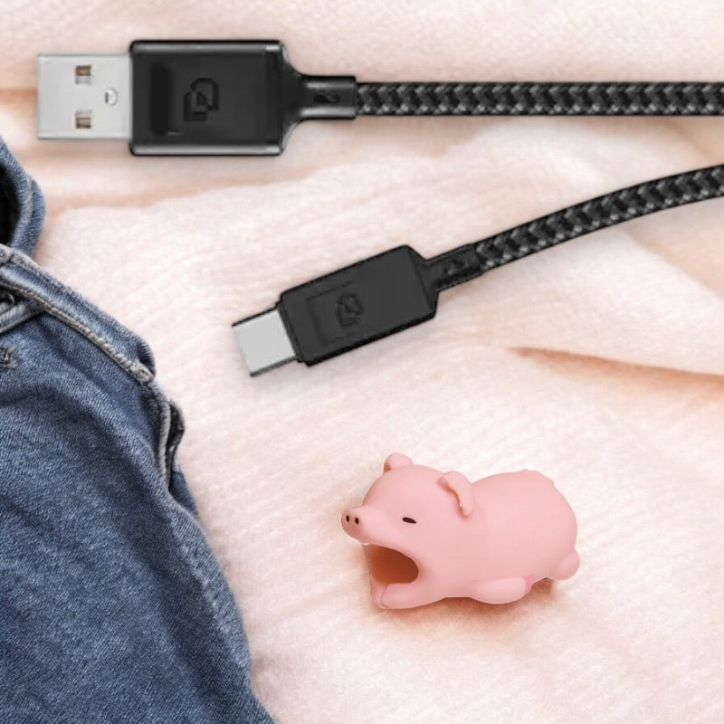 Protection Cable USB ou Chargeur Mobile | Anti- Rupture Manchon | Dispositif Protection |  Cochon | Animaux Mignons | Silicone