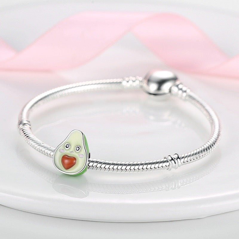 Halsketten- oder Armbandanhänger | Charms | Süße kleine Kawaii Avocado | Silber 925