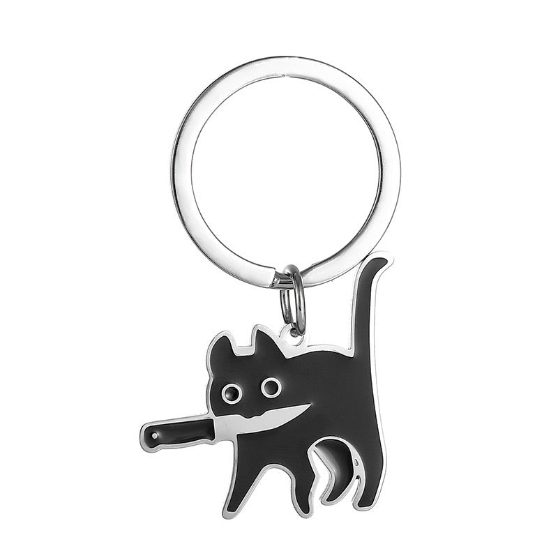 Porte Clés | Chat Couteau | Amoureux des chats | Humour | Kawaii | Mignon