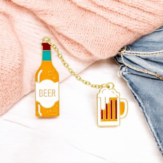 Lot de 2 Pin's Broche Email | Bière et Verre de Bierre | Humour | Kawaii Mignon