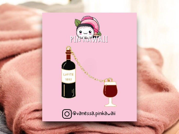 Lot de 2 Pin's Broche Email | Vin et Verre Vin | Humour | Kawaii Mignon