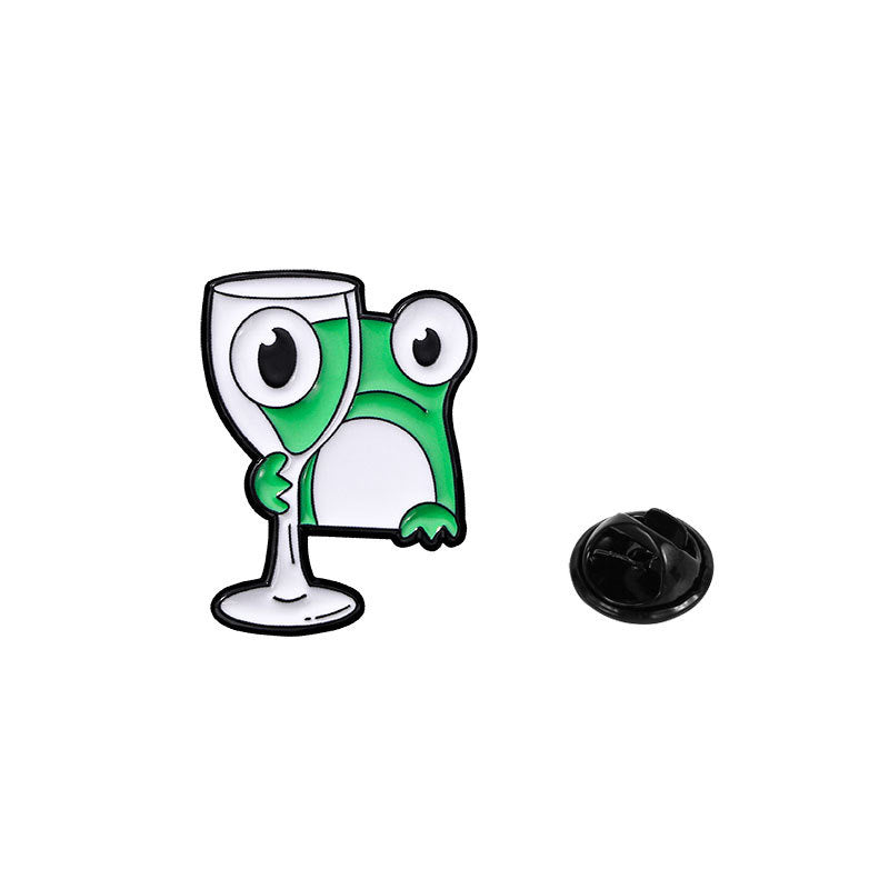 Pin's Broche Email | Grenouille Verre Vin ou Appareil Photo | Grenouille | Kawaii | Fun | Humour Amoureux des Grenouilles